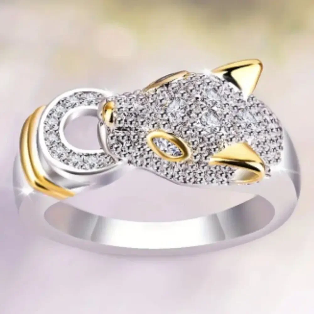 Vintage Simulated Diamond Unisex Leopard Shape Ring Sz 8